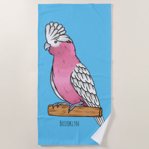 Galah bird cartoon illustration beach towel