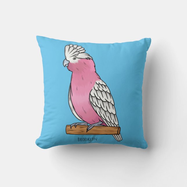 Galah bird cartoon illustration cushion (Front)