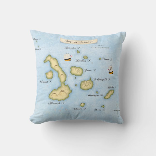Galapagos Archipelago Map Tropical Islands Cushion (Front)