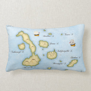 Galapagos Archipelago Map Tropical Islands Maritim Lumbar Cushion