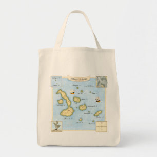 Galapagos Archipelago Map with Sailing Ships Tote Bag