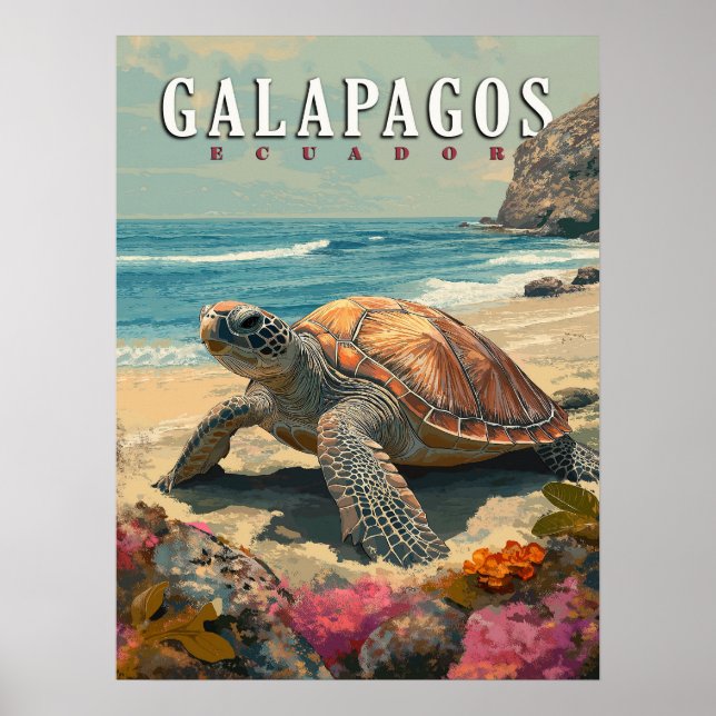 Galapagos Islands Giant Tortoise Travel  Poster (Front)