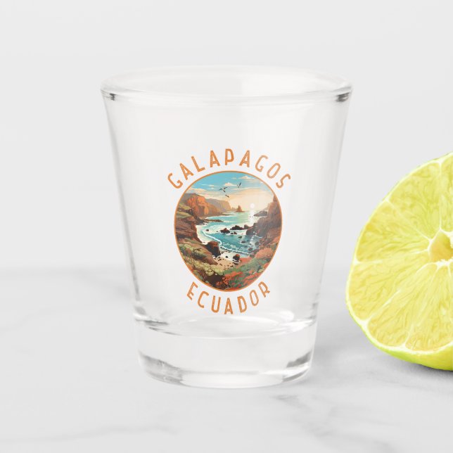 Galapagos Islands Retro Distressed Circle Shot Glass (Front)