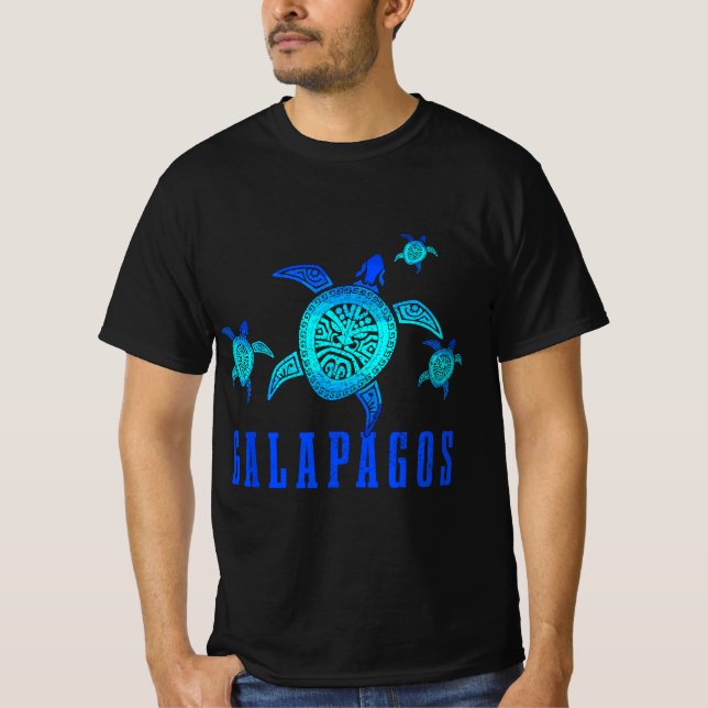 Galapagos Islands Sea Turtle Tribal Pattern Scuba  T-Shirt (Front)