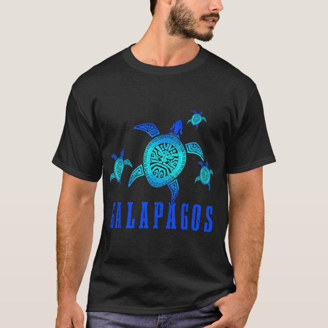 Galapagos Islands Sea Turtle Tribal Pattern Scuba  T-Shirt (Front)