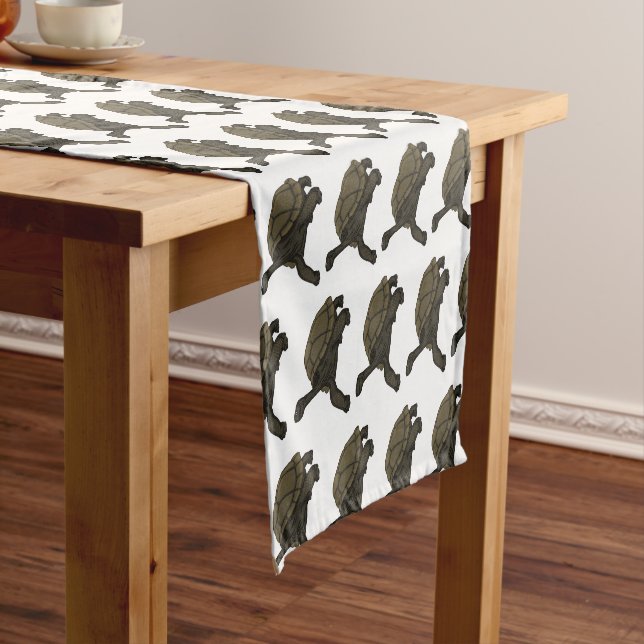 Galapagos land tortoise illustration short table runner (In Situ)