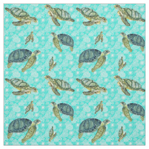 Galapagos Sea Turtles Watercolor Fabric
