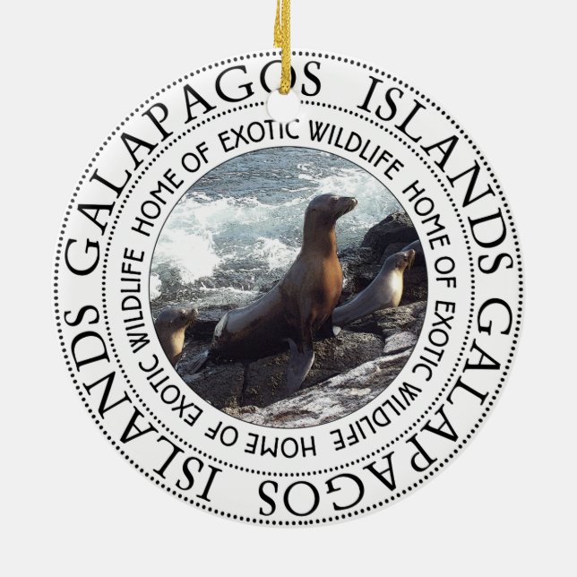 GALAPAGOS SEALS ROUND CERAMIC ORNAMENT (Back)