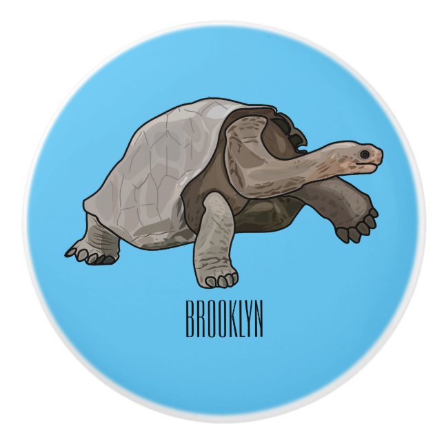 Galapagos tortoise cartoon illustration ceramic knob (Front)
