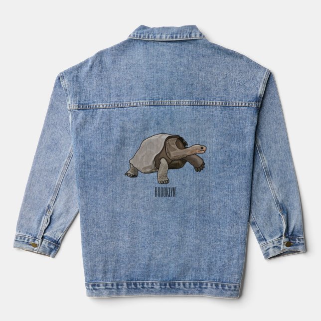 Galapagos tortoise cartoon illustration denim jacket (Back)