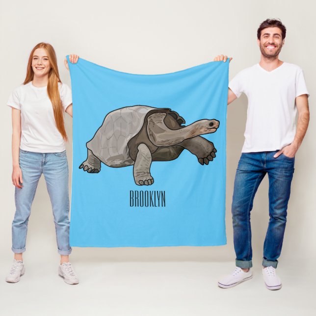 Galapagos tortoise cartoon illustration fleece blanket (In Situ)