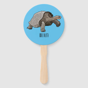 Galapagos tortoise cartoon illustration hand fan