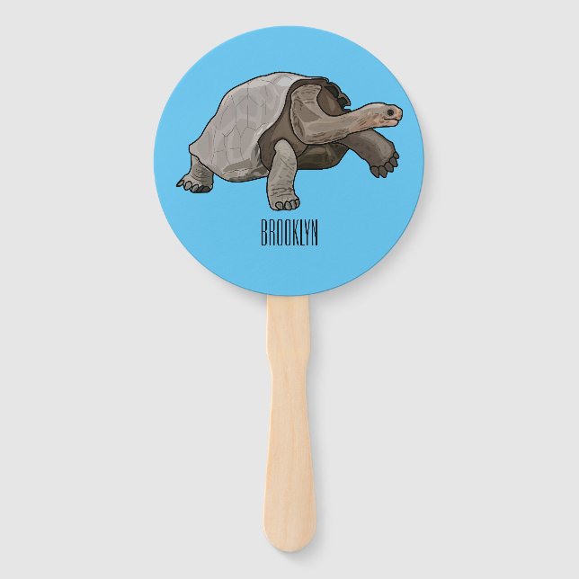 Galapagos tortoise cartoon illustration hand fan (Front)
