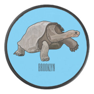 Galapagos tortoise cartoon illustration hockey puck