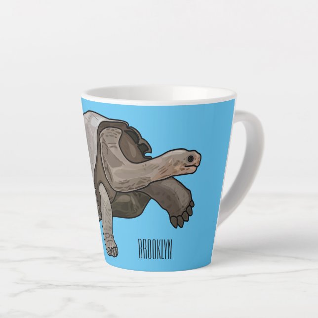 Galapagos tortoise cartoon illustration latte mug (Right Angle)