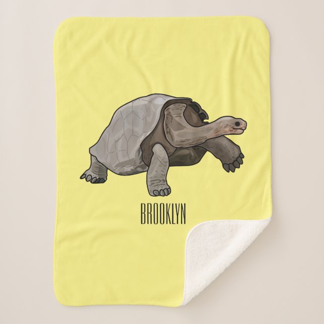 Galapagos tortoise cartoon illustration sherpa blanket (Front)