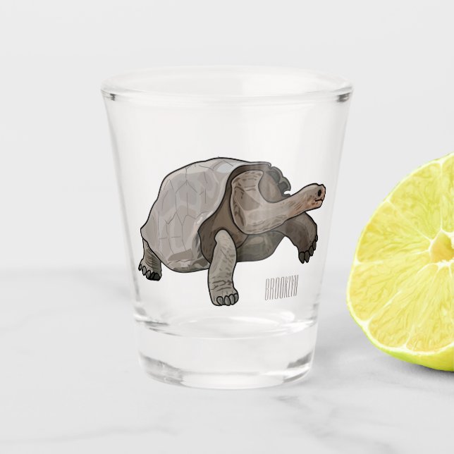 Galapagos tortoise cartoon illustration shot glass (Front)
