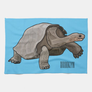 Galapagos tortoise cartoon illustration tea towel