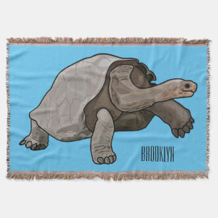 Galapagos tortoise cartoon illustration throw blanket