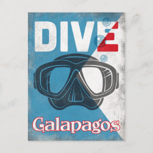 Galapagos Vintage Scuba Diving Mask Postcard