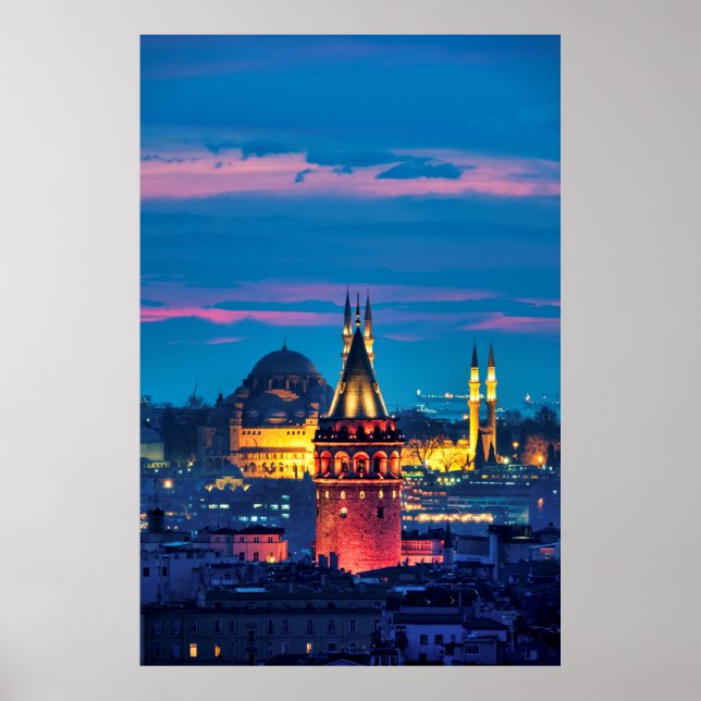 Galata Tower and Süleymaniye Mosque Poster (Front)