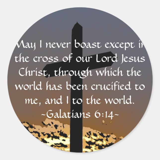 Galatians 6:14 classic round sticker (Front)