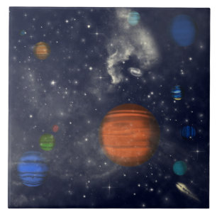 Galaxies with stars and planets in space ceramic tile