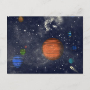 Galaxies with stars and planets in space postcard