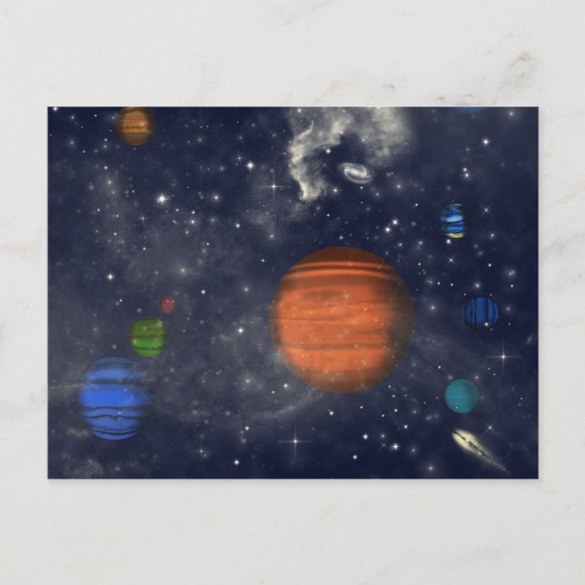 Galaxies with stars and planets in space postcard (Front)