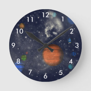 Galaxies with stars and planets in space round clock