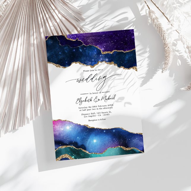 Galaxy Agate Faux Glitter Celestial Luxury Wedding Invitation (Galaxy Agate Faux Glitter Celestial Luxury Wedding Invitation)