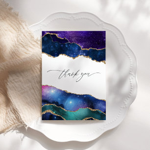 Galaxy Agate Faux Glitter Celestial Wedding Photo Thank You Card
