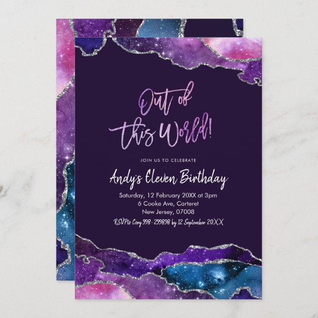 Galaxy Agate Out of This World Eleven Birthday Invitation (Front/Back)
