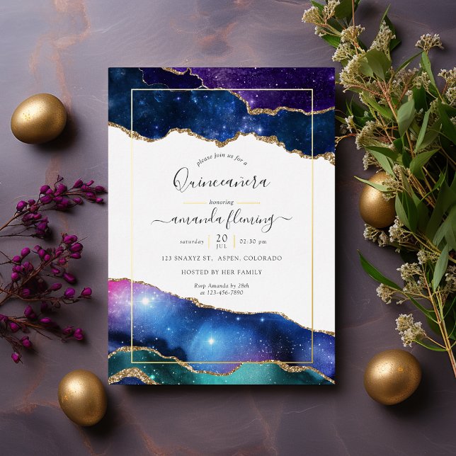 Galaxy Agate Quinceañera  Foil Invitation (Creator Uploaded)