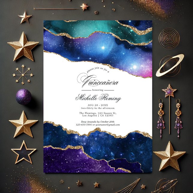 Galaxy Agate Quinceañera Photo Invitation (Galaxy Agate Quinceañera Photo Invitation)