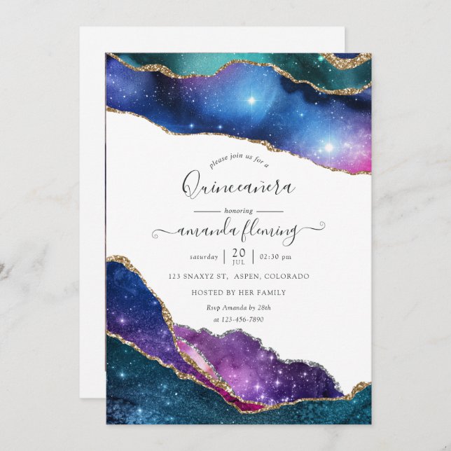 Galaxy Agate Quinceañera Photo Invitation (Front/Back)