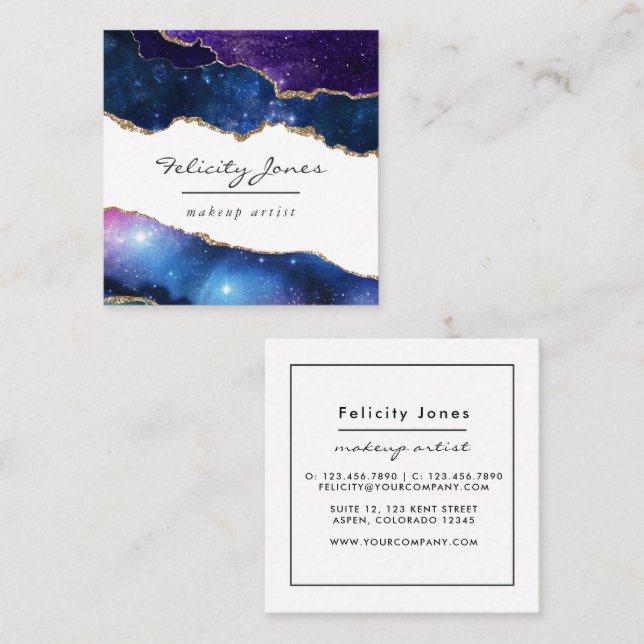 Galaxy Agate Stone Square Business Card (Front/Back)