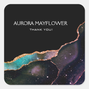 Galaxy Agate Thank You Elegant Modern Teal Ruby Square Sticker