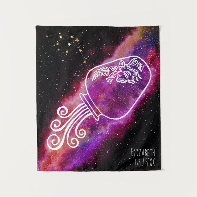 Galaxy Aquarius Personalised Name Zodiac Sign Tapestry (Front)