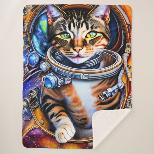 Galaxy Astronaut Cat  Sherpa Blanket (Front)