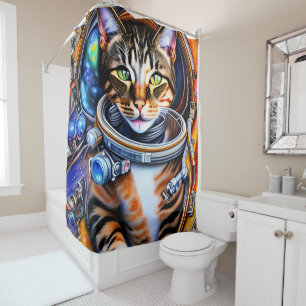 Galaxy Astronaut Cat Shower Curtain