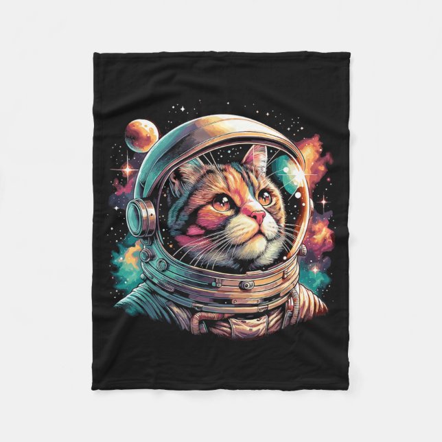 Galaxy Astronaut Cat Space Fleece Blanket (Front)
