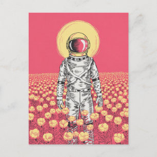 Galaxy Astronaut Space Explorer field of flowers   Postcard