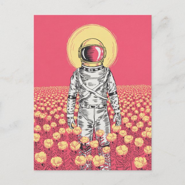 Galaxy Astronaut Space Explorer field of flowers   Postcard (Front)