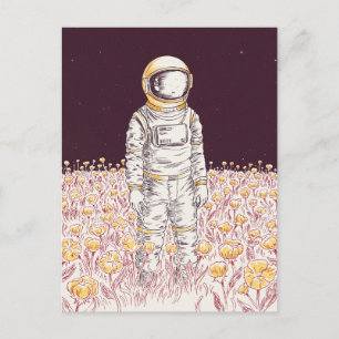 Galaxy Astronaut Space Explorer field of flowers Postcard
