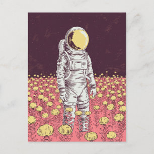 Galaxy Astronaut Space Explorer field of flowers Postcard