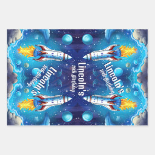 Galaxy Astronaut Space Shuttle Rocketship Birthday Wrapping Paper Sheet