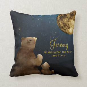 Galaxy Bear Moon & Stars Glitter Monogrammed Cute Cushion