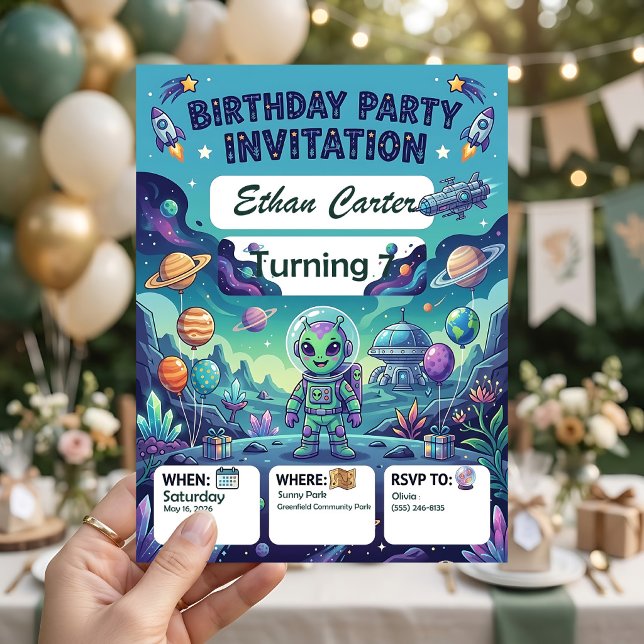 Galaxy Birthday Invitation - Customisable (Creator Uploaded)