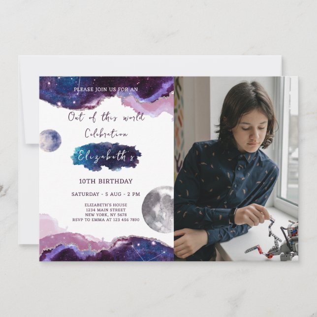 Galaxy Birthday Invitation With Photo (Front)
